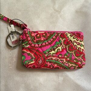 Vera Bradley Vibrant Pink and Green Patterned Wristlet